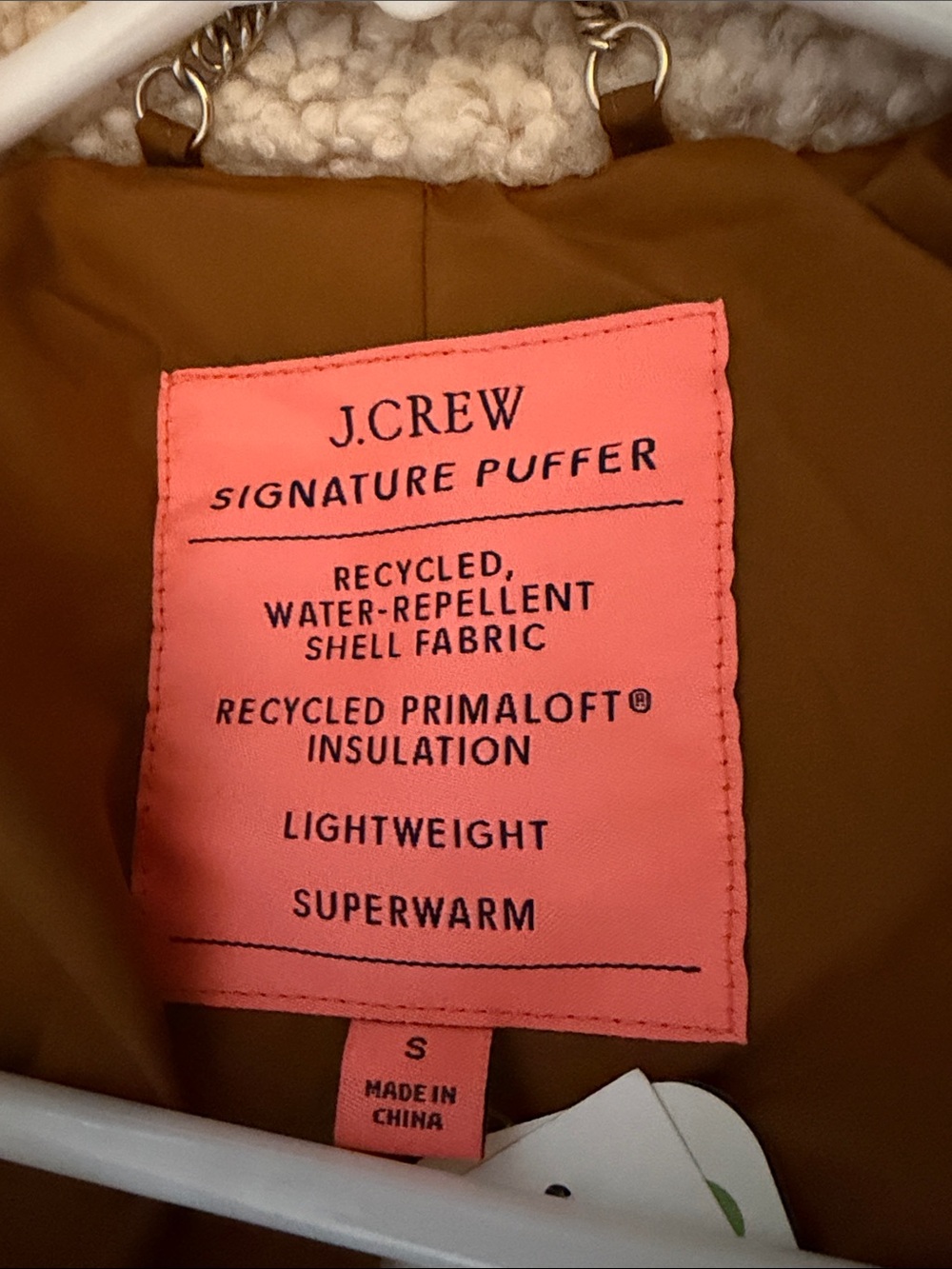 J. Crew Brown Puffer Coat with Cream Sherpa Trim - Picture 5 of 5